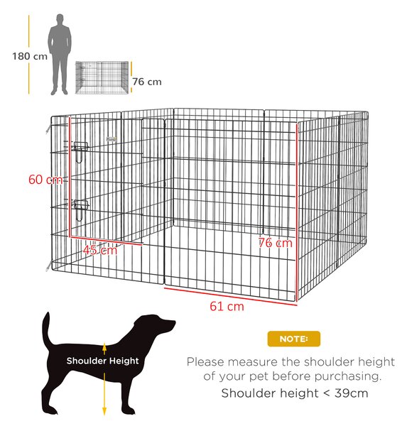 PawHut 8 Panel DIY Dog Pen with Door for Dogs, Small Animals, Indoor/Outdoor Use, 61cm High Aosom UK