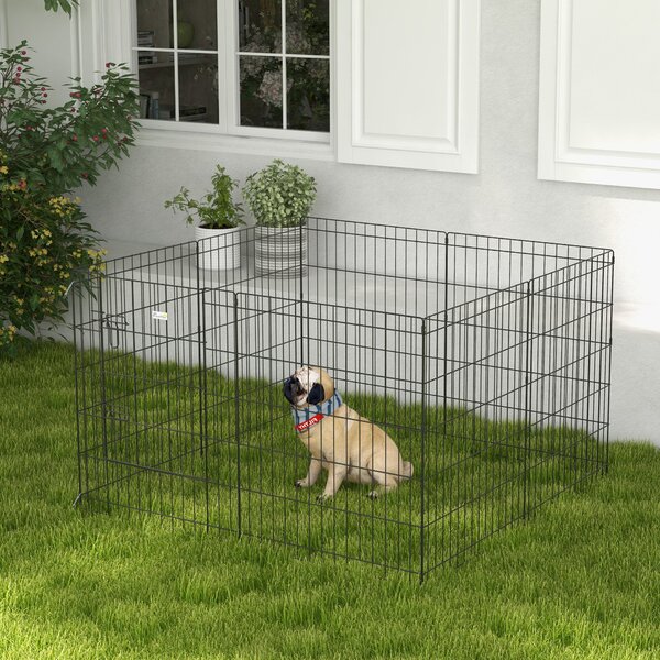 PawHut 8 Panel DIY Dog Pen with Door for Dogs, Small Animals, Indoor/Outdoor Use, 61cm High Aosom UK