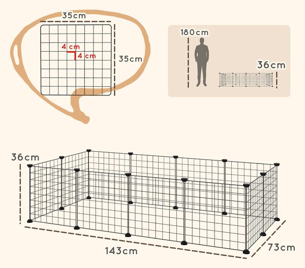 PawHut Modular Pet Enclosure: Secure & Spacious Metal Playpen for Furry Friends, Black, 106Lx73Wx36H cm Aosom UK