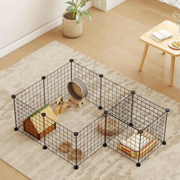 PawHut Modular Pet Enclosure: Secure & Spacious Metal Playpen for Furry Friends, Black, 106Lx73Wx36H cm Aosom UK