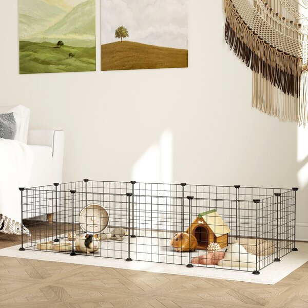 PawHut Modular Pet Enclosure: Secure & Spacious Metal Playpen for Furry Friends, Black, 106Lx73Wx36H cm Aosom UK