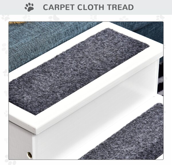 PawHut 3 Step Wooden Pet Stairs, Carpeted Ramp for Cats & Small Dogs, Non-Slip Carpet, Compact, White Aosom UK
