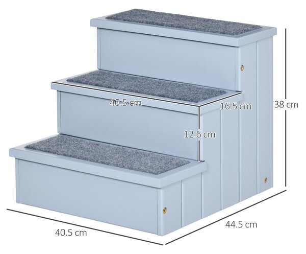 PawHut 3 Step Wooden Pet Stairs Steps Dog Stairs Carpet Non Slip Grey