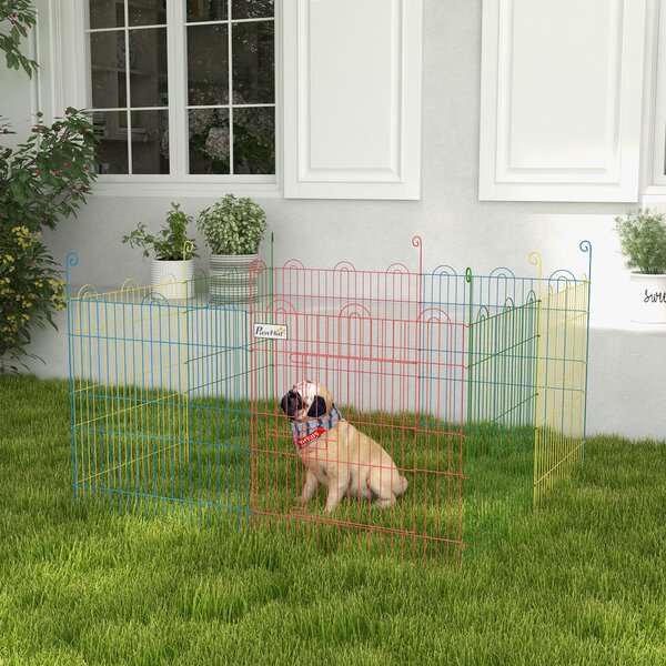 PawHut Pet Playpen Crate, with Eight Panels, Door, for Indoors and Outdoors, 60H x Φ156cm Aosom UK