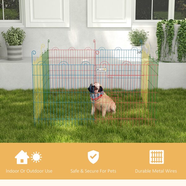 PawHut Pet Playpen Crate, with Eight Panels, Door, for Indoors and Outdoors, 60H x Φ156cm Aosom UK