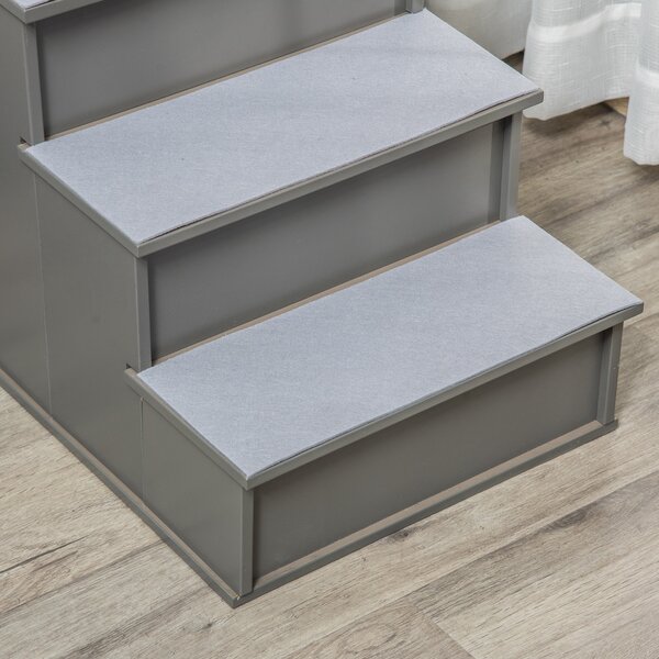 PawHut Cushioned Pet Stairs, 4 Step Wooden Ramp for Dogs, Cats, Non-Slip Carpet, Grey, 40 x 59 x 54.2 cm Aosom UK