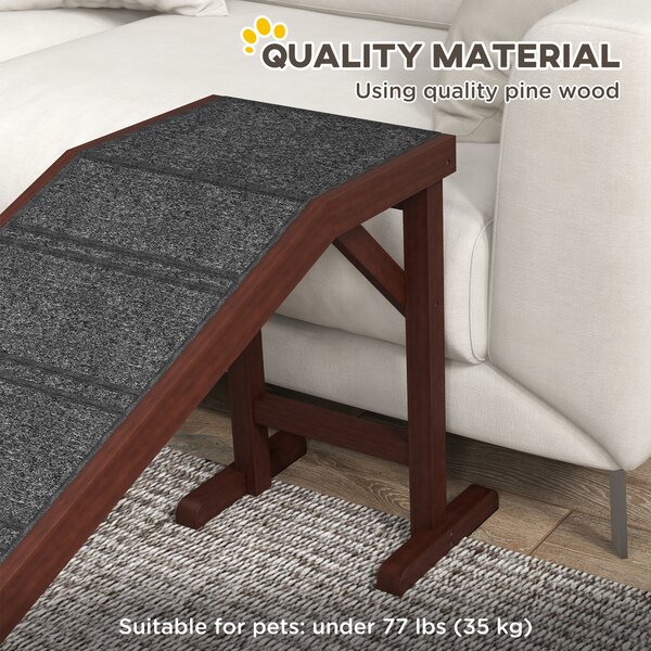PawHut Pet Ramp for Dogs Non-slip Carpet Top Platform Pine Wood 188 x 40.5 x 63.5, Brown, Grey Aosom UK