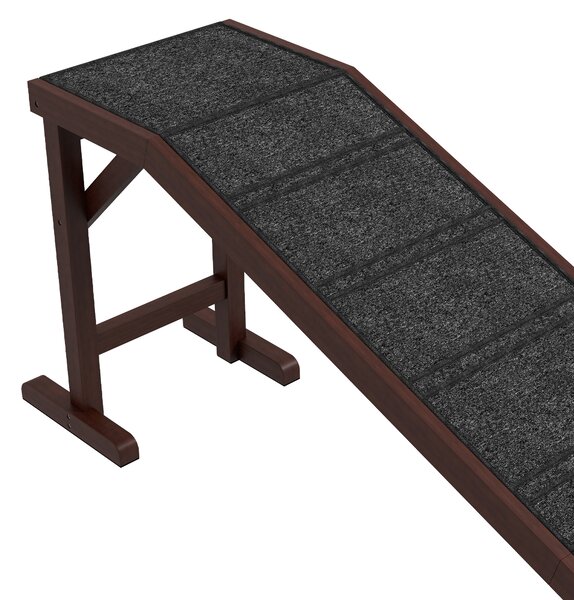 PawHut Pet Ramp for Dogs Non-slip Carpet Top Platform Pine Wood 188 x 40.5 x 63.5, Brown, Grey Aosom UK