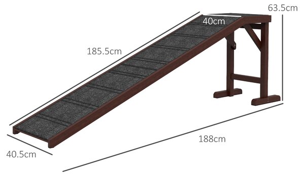 PawHut Pet Ramp for Dogs Non-slip Carpet Top Platform Pine Wood 188 x 40.5 x 63.5, Brown, Grey Aosom UK