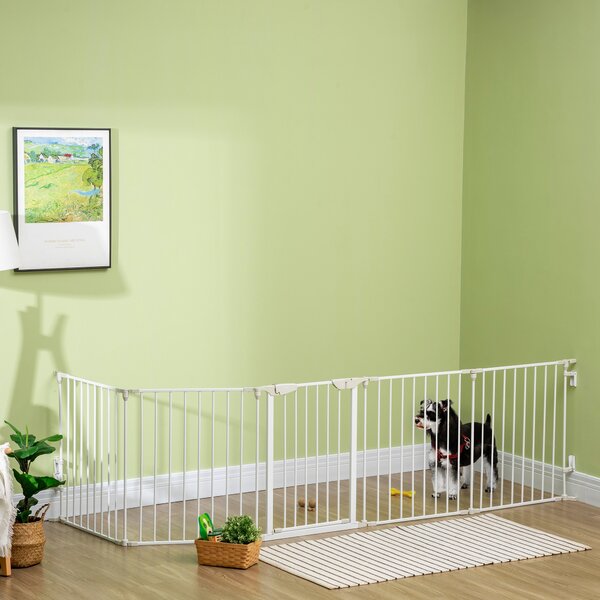 PawHut Pet Safety Gate, 5-Panel Metal Playpen, Fireplace, Christmas Tree Fence, Stair Barrier, Room Divider, Door, Lock Aosom UK