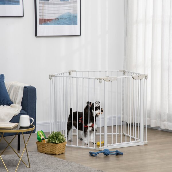 PawHut Pet Safety Gate, 5-Panel Metal Playpen, Fireplace, Christmas Tree Fence, Stair Barrier, Room Divider, Door, Lock Aosom UK