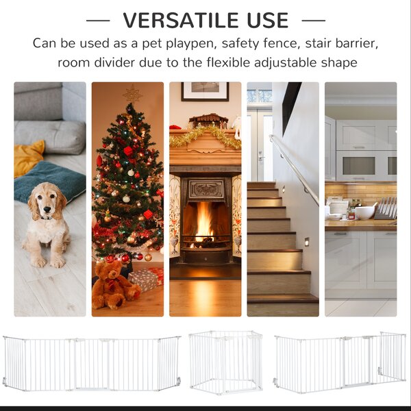 PawHut Pet Safety Gate, 5-Panel Metal Playpen, Fireplace, Christmas Tree Fence, Stair Barrier, Room Divider, Door, Lock Aosom UK