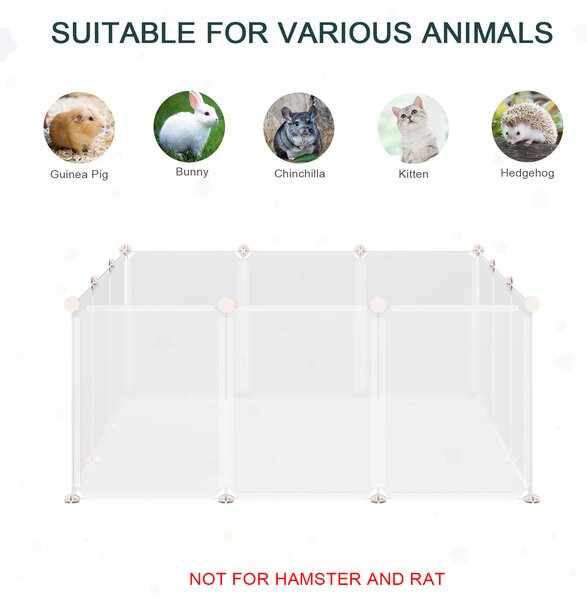 PawHut Pet Playpen DIY Small Guinea Pigs Hutches Open Enclosure Portable Plastic Fence 12 Panels for Kitten Bunny Chinchilla White Aosom UK