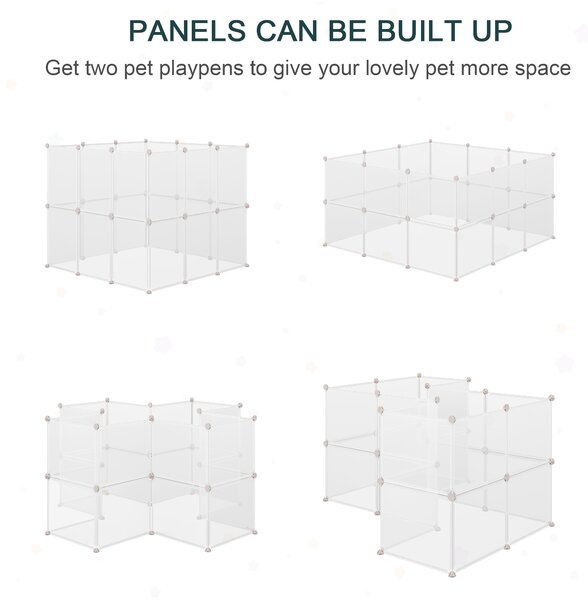PawHut Portable Pet Playpen DIY Enclosure, 12 Panel Plastic Fence for Bunny, Guinea Pig, Hedgehog, Chinchilla, White Aosom UK