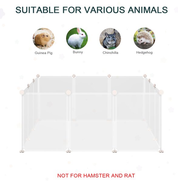 PawHut Portable Pet Playpen DIY Enclosure, 12 Panel Plastic Fence for Bunny, Guinea Pig, Hedgehog, Chinchilla, White Aosom UK