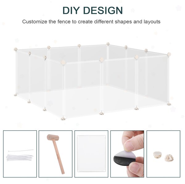 PawHut Pet Playpen DIY Small Guinea Pigs Hutches Open Enclosure Portable Plastic Fence 12 Panels for Kitten Bunny Chinchilla White Aosom UK
