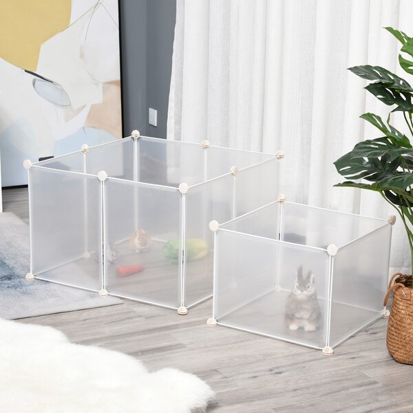 PawHut Pet Playpen DIY Small Guinea Pigs Hutches Open Enclosure Portable Plastic Fence 12 Panels for Kitten Bunny Chinchilla White Aosom UK