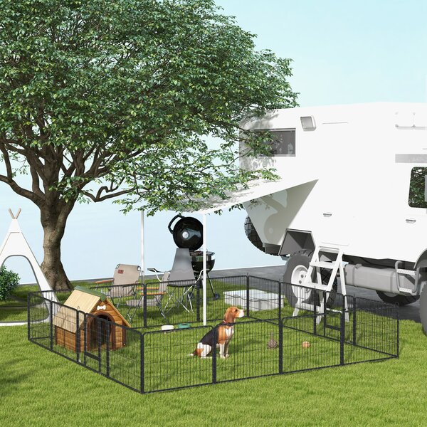 PawHut Heavy Duty Dog Pen with 2 Doors, 16 Panels Dog Playpen, Portable Puppy Pen for Indoors, Outdoors, 60H cm Aosom UK