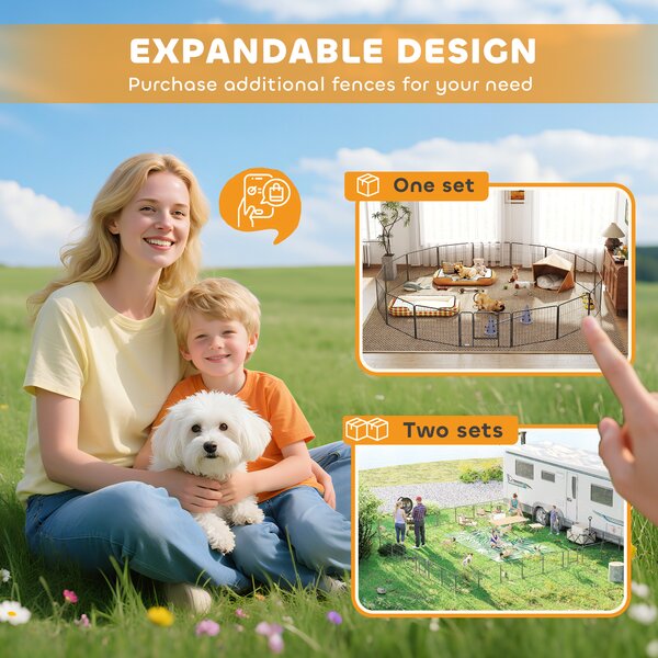 PawHut Heavy Duty Dog Pen with 2 Doors, 16 Panels Dog Playpen, Portable Puppy Pen for Indoors, Outdoors, 60H cm Aosom UK