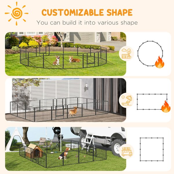 PawHut Heavy Duty Dog Pen with 2 Doors, 16 Panels Dog Playpen, Portable Puppy Pen for Indoors, Outdoors, 60H cm Aosom UK