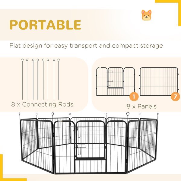 PawHut Heavy-Duty Dog Playpen, 8 Panel Steel Pet Exercise Pen, Foldable and Portable, Black