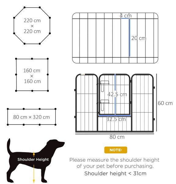 PawHut Heavy-Duty Dog Playpen, 8 Panel Steel Pet Exercise Pen, Foldable and Portable, Black