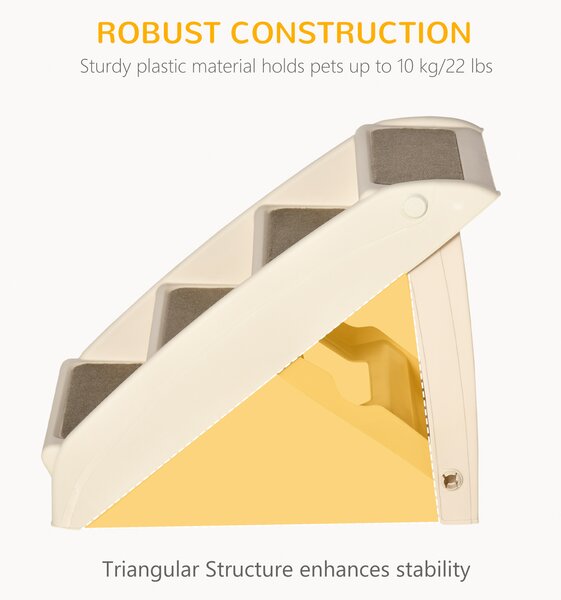 PawHut Dog StairsSteps 4 Step PP Comfort Pet Ladder, Foldable, Portable, Anti-Slipping, Beige Aosom UK