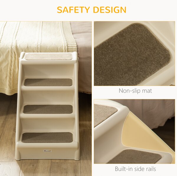 PawHut Dog StairsSteps 4 Step PP Comfort Pet Ladder, Foldable, Portable, Anti-Slipping, Beige Aosom UK