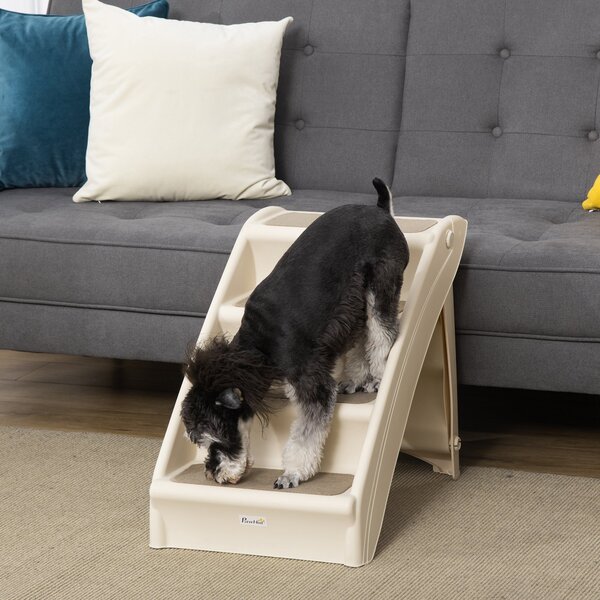 PawHut Dog StairsSteps 4 Step PP Comfort Pet Ladder, Foldable, Portable, Anti-Slipping, Beige Aosom UK