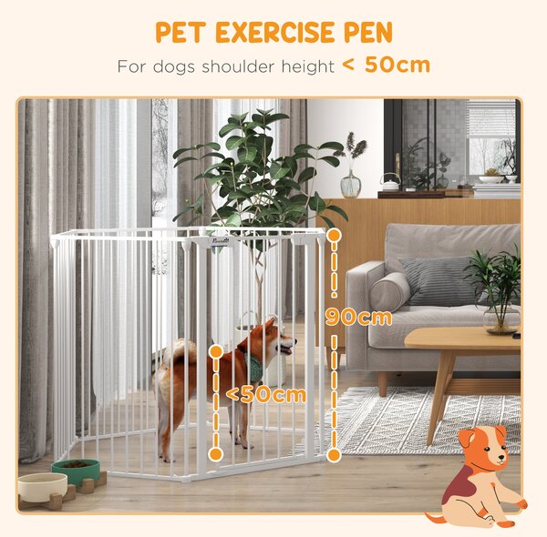 PawHut Foldable Metal Dog Playpen, Rabbit Run Pet Crate Fence with Door, Indoor and Outdoor Use, 90H x 123L x 102W cm, White Aosom UK