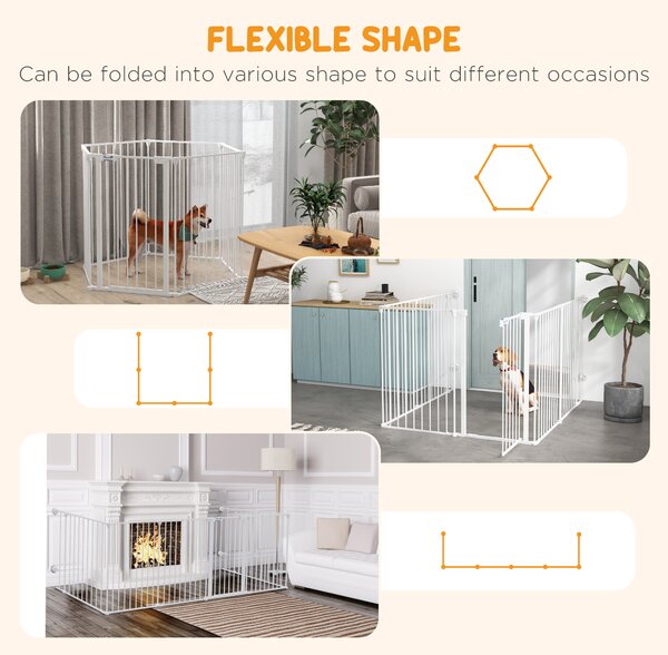 PawHut Foldable Metal Dog Playpen, Rabbit Run Pet Crate Fence with Door, Indoor and Outdoor Use, 90H x 123L x 102W cm, White Aosom UK