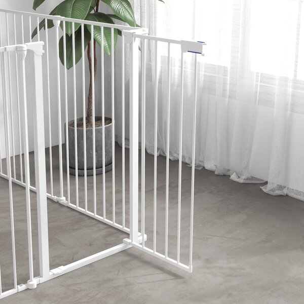 PawHut Foldable Metal Dog Playpen, Rabbit Run Pet Crate Fence with Door, Indoor and Outdoor Use, 90H x 123L x 102W cm, White Aosom UK
