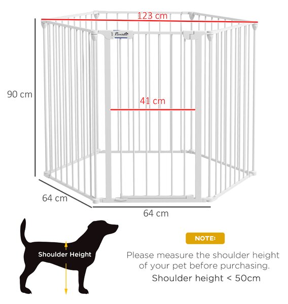 PawHut Foldable Metal Dog Playpen, Rabbit Run Pet Crate Fence with Door, Indoor and Outdoor Use, 90H x 123L x 102W cm, White Aosom UK