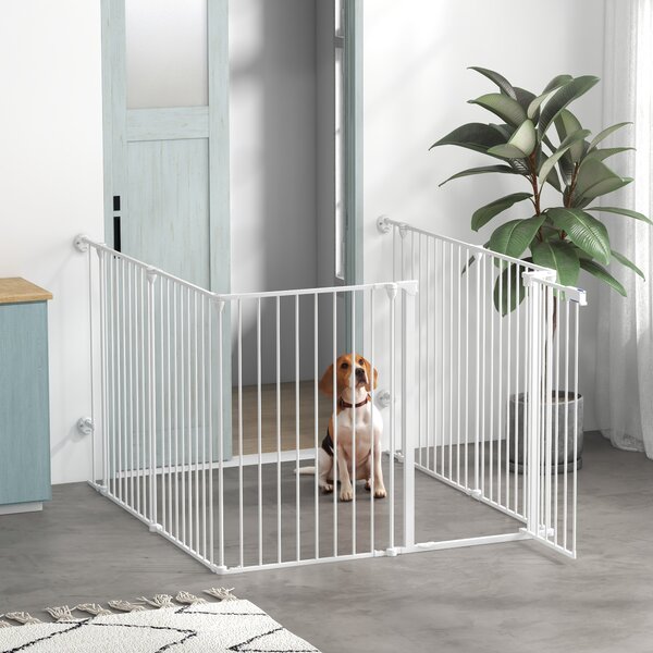 PawHut Foldable Metal Dog Playpen, Rabbit Run Pet Crate Fence with Door, Indoor and Outdoor Use, 90H x 123L x 102W cm, White Aosom UK