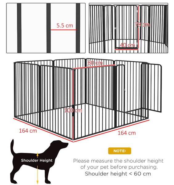PawHut 8 Panels Heavy Duty Dog Pen, 100cm Height Pet Playpen for Indoor Outdoor, Small Medium Large Dogs Aosom UK