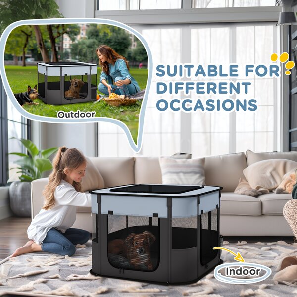 PawHut Foldable Dog Pen with Storage Bag for Indoor/Outdoor Use, Grey Aosom UK