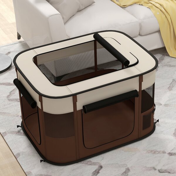 PawHut Foldable Dog Pen with Storage Bag for Indoor/Outdoor Use, Brown Aosom UK
