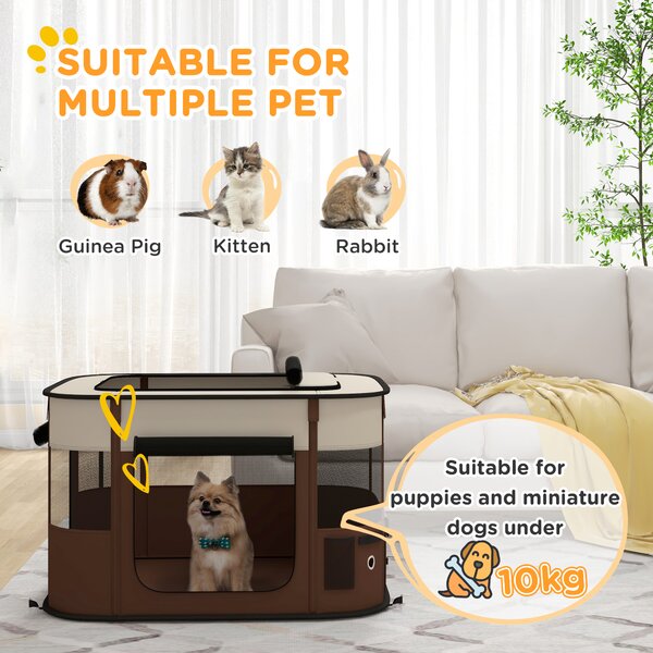 PawHut Foldable Dog Pen with Storage Bag for Indoor/Outdoor Use, Brown Aosom UK