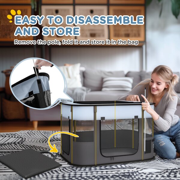 PawHut Foldable Dog Pen with Storage Bag for Indoor/Outdoor Use, Grey Aosom UK