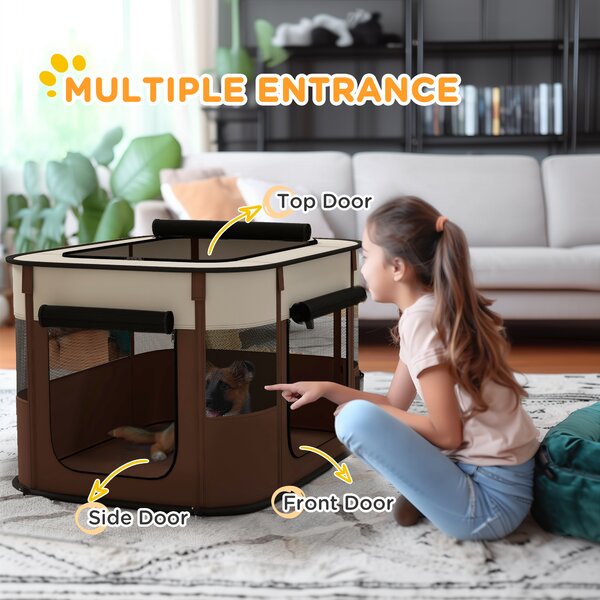 PawHut Foldable Dog Pen with Storage Bag for Indoor/Outdoor Use, Brown Aosom UK