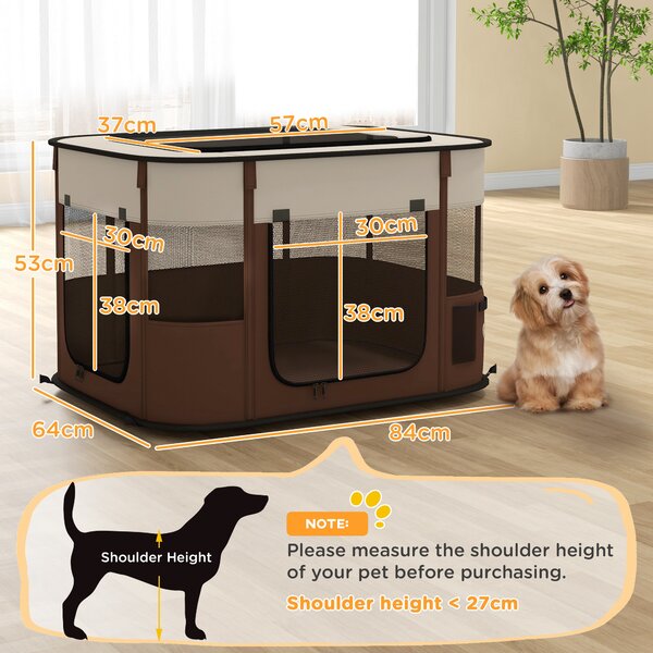 PawHut Foldable Dog Pen with Storage Bag for Indoor/Outdoor Use, Brown Aosom UK