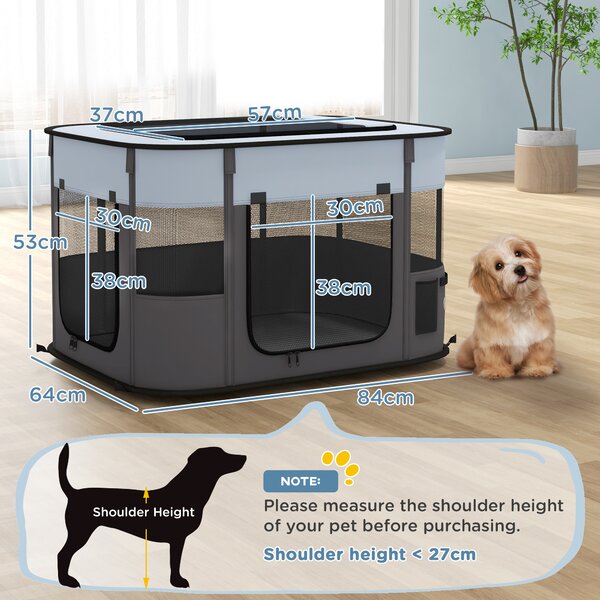 PawHut Foldable Dog Pen with Storage Bag for Indoor/Outdoor Use, Grey Aosom UK