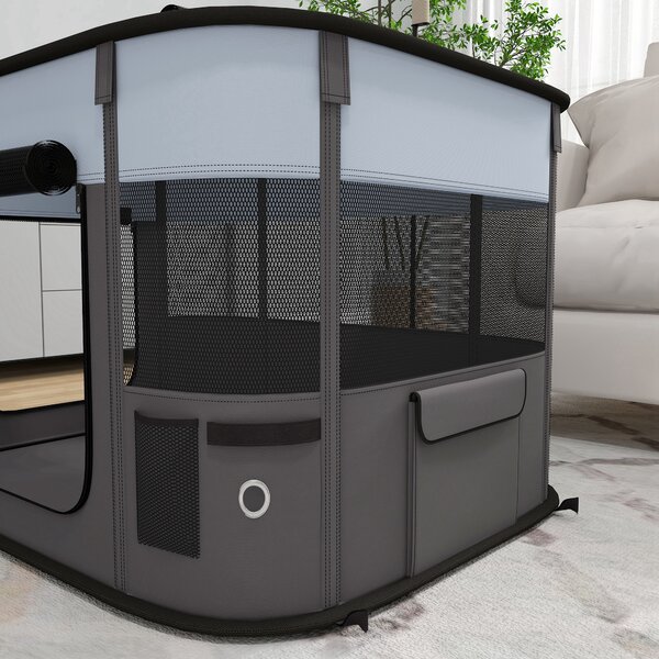 PawHut Foldable Dog Pen with Storage Bag for Indoor/Outdoor Use, Grey Aosom UK
