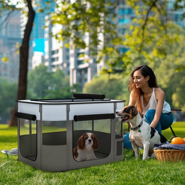 PawHut Foldable Dog Pen with Storage Bag for Indoor/Outdoor Use, Grey Aosom UK