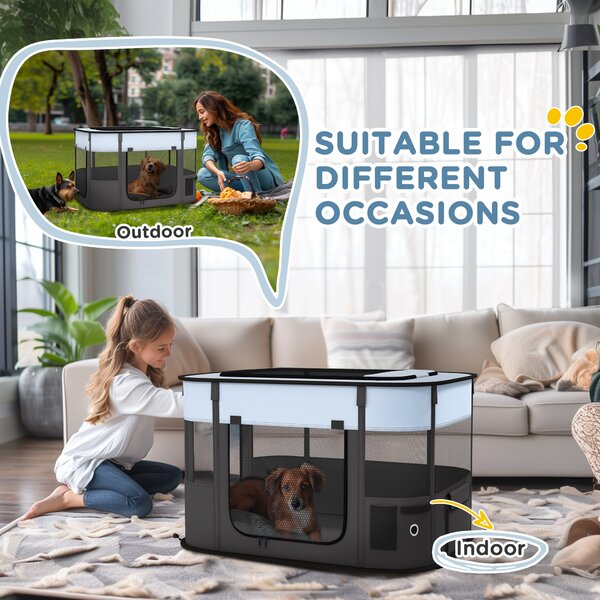 PawHut Foldable Dog Pen with Storage Bag for Indoor/Outdoor Use, Grey Aosom UK