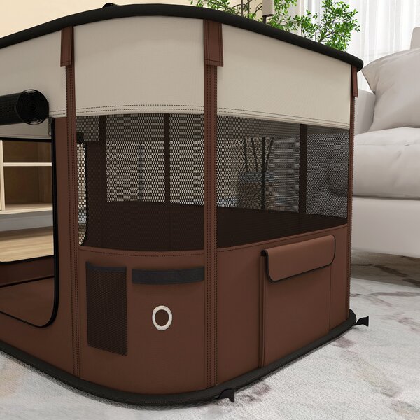 PawHut Foldable Dog Pen with Storage Bag for Indoor/Outdoor Use, Brown Aosom UK