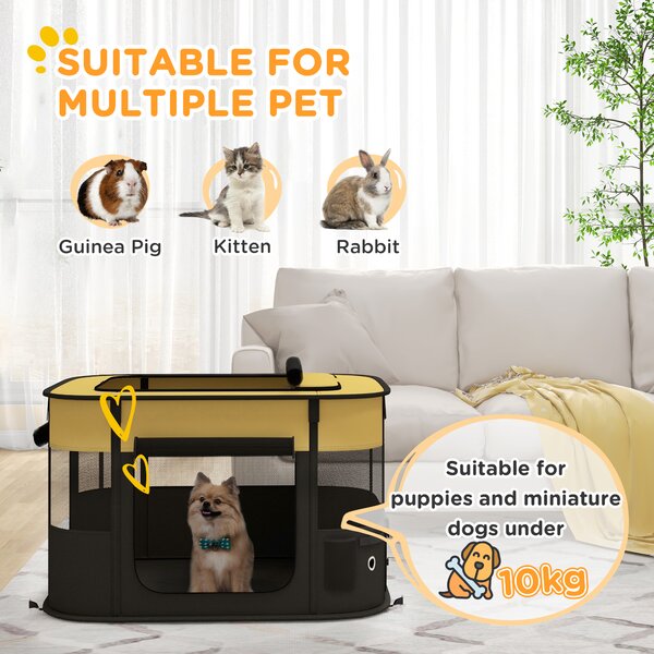 PawHut Foldable Dog Pen with Storage Bag for Indoor/Outdoor Use, Yellow Aosom UK