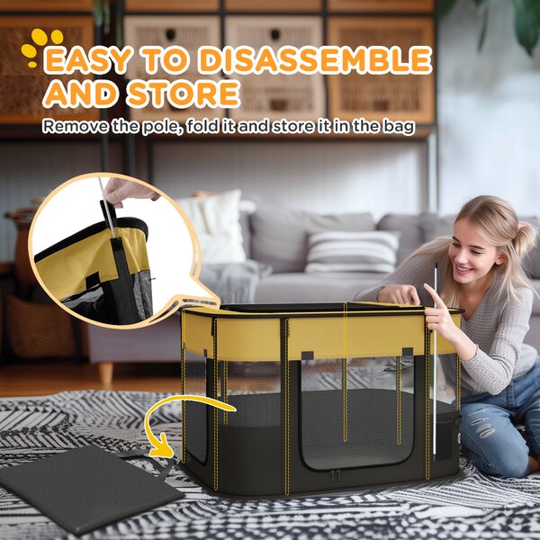 PawHut Foldable Dog Pen with Storage Bag for Indoor/Outdoor Use, Yellow Aosom UK