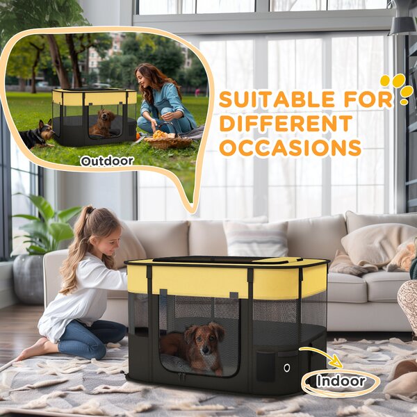 PawHut Foldable Dog Pen with Storage Bag for Indoor/Outdoor Use, Yellow Aosom UK