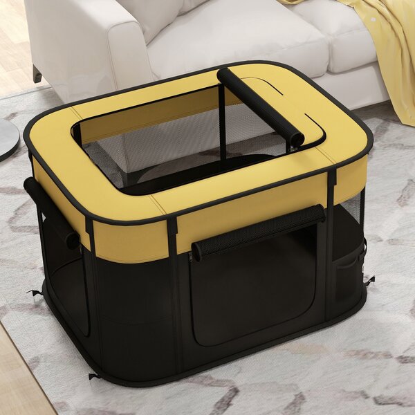PawHut Foldable Dog Pen with Storage Bag for Indoor/Outdoor Use, Yellow Aosom UK